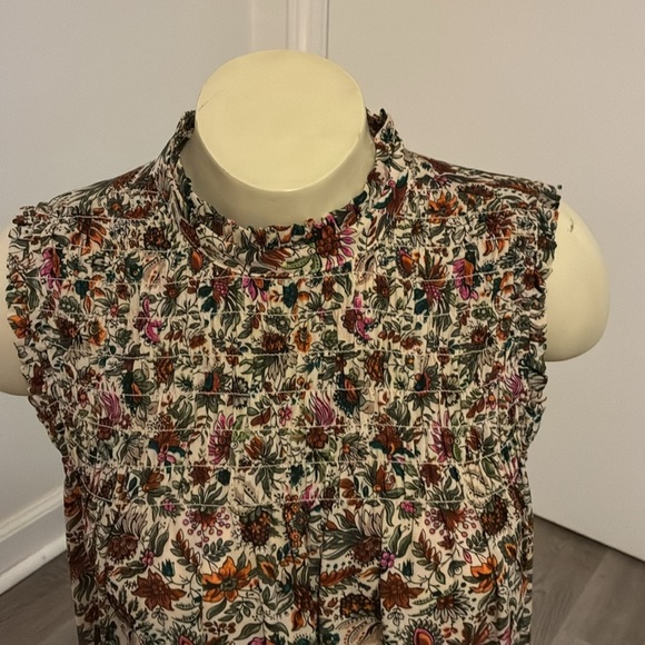 Anthropologie Maeve "Darby" Sleeveless Mockneck Smocked Floral Blouse - Picture 3 of 7